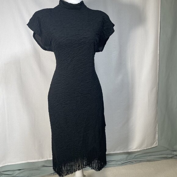 Vintage Mayvens Witchy Vamp Whimsygoth Midi Dress 13 Cocktail Fringe Bodycon - Picture 4 of 12